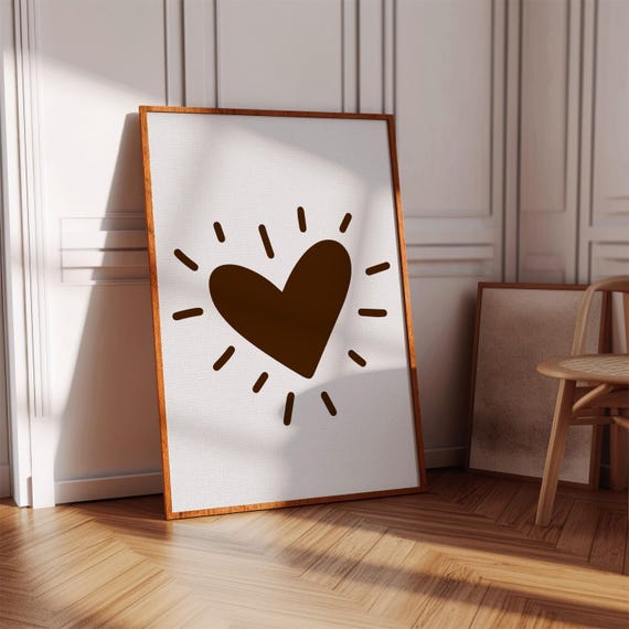 Brown Heart Nursery Wall Art, Minimalist Art Print