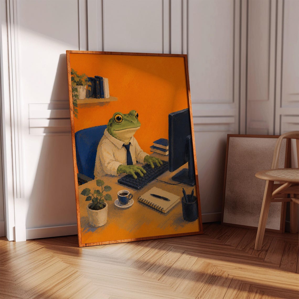 Frog Working on Computer Funny Office Shirt Tie Desk Art Poster
