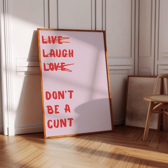 Crossed Out Live Laugh Love Cheeky Typography Funny Pink Poster