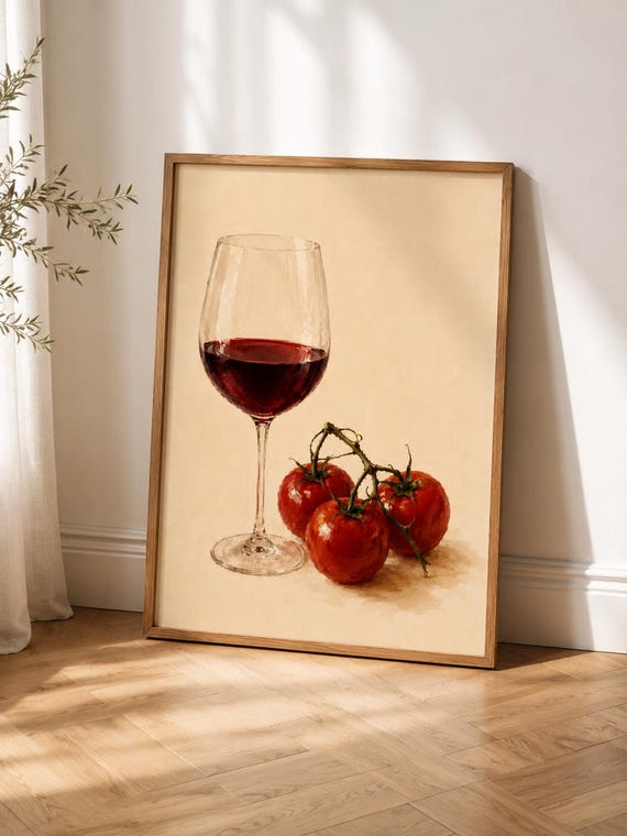 Wine Glass Art Print, Italian Kitchen Decor
