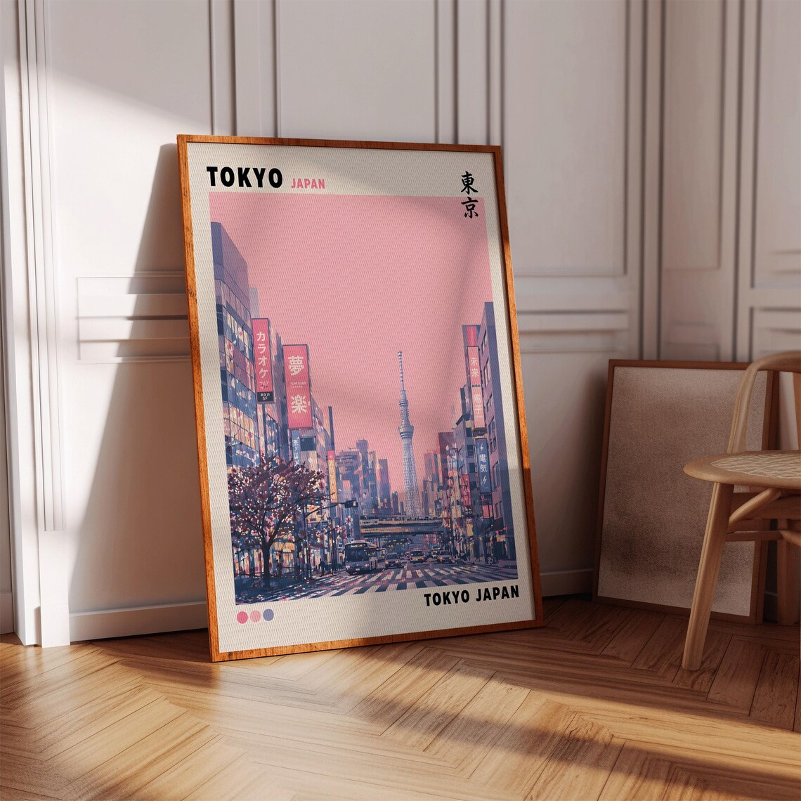 Tokyo Japan Pink Neon Cityscape Tower Skyline Travel Poster Art