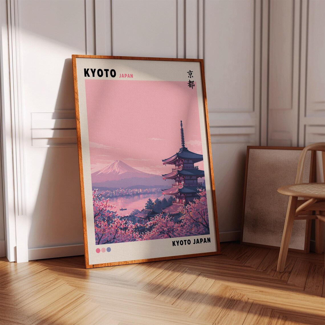 Kyoto Japan Pink Pagoda Cherry Blossom Travel Poster Artwork
