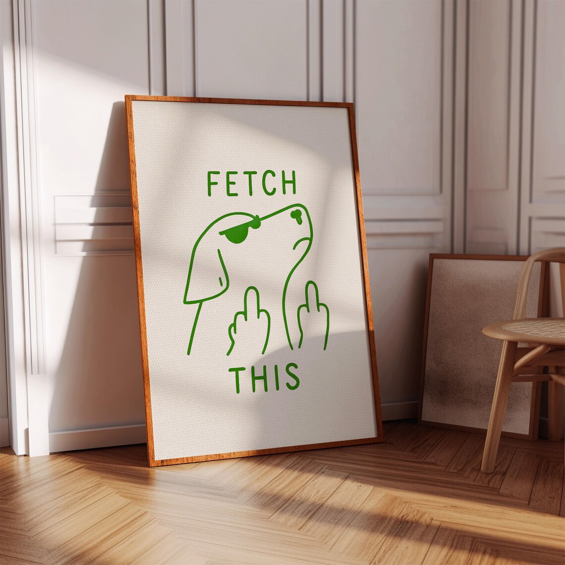Fetch This Funny Dog Wall Art, Green Home Decor
