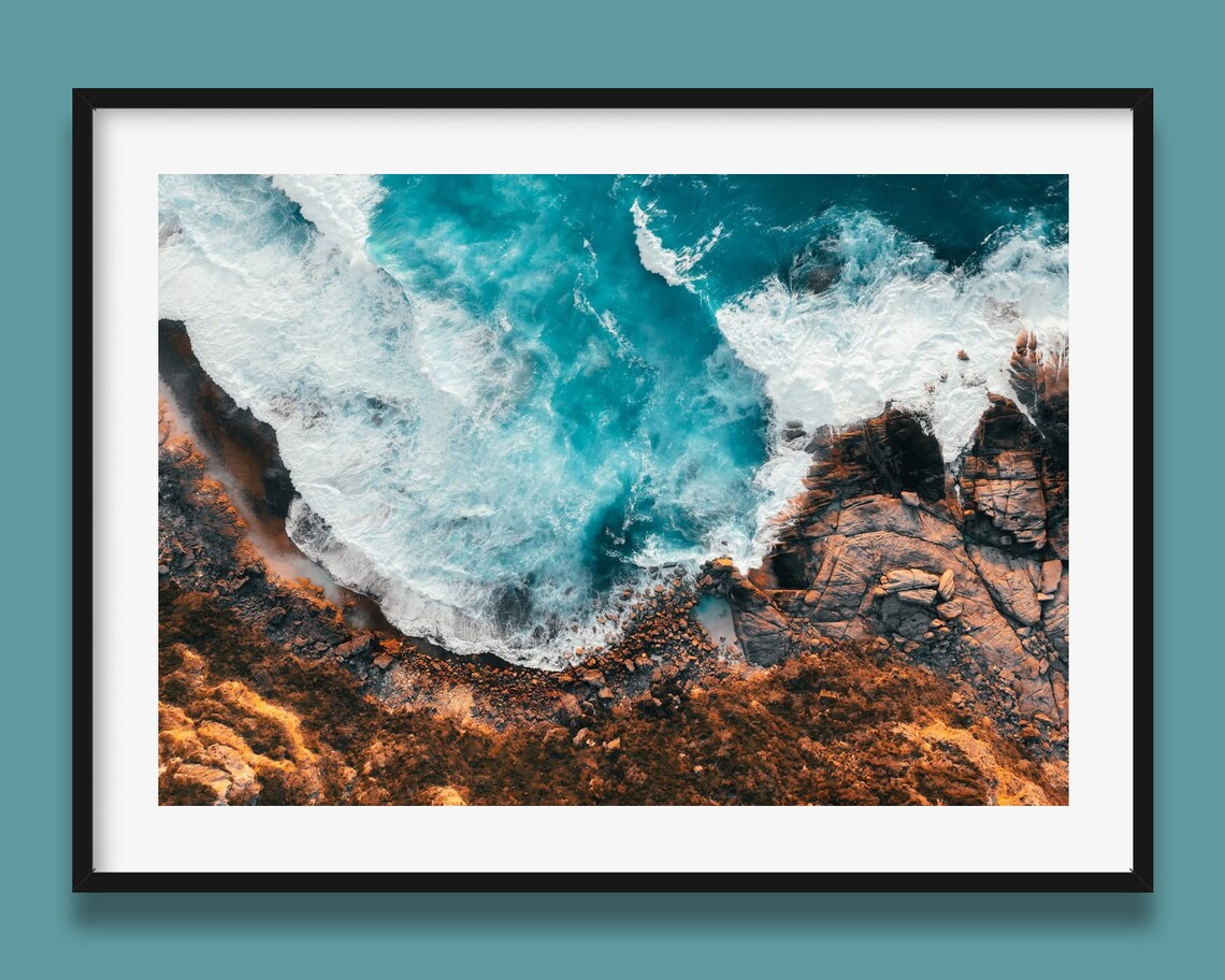 Australian Ocean Waves Crashing Into Rocks Travel Poster