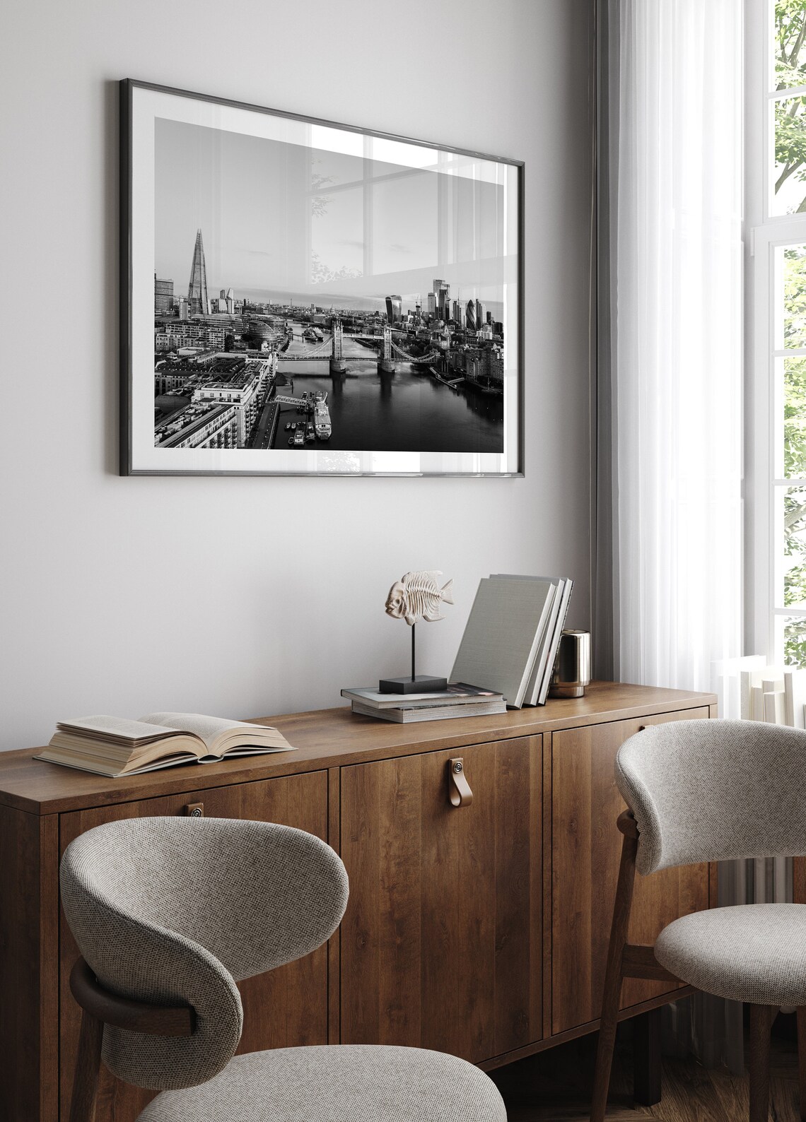 London Tower Bridge The Shard City Skyline Black And White Photography Poster - Image 3