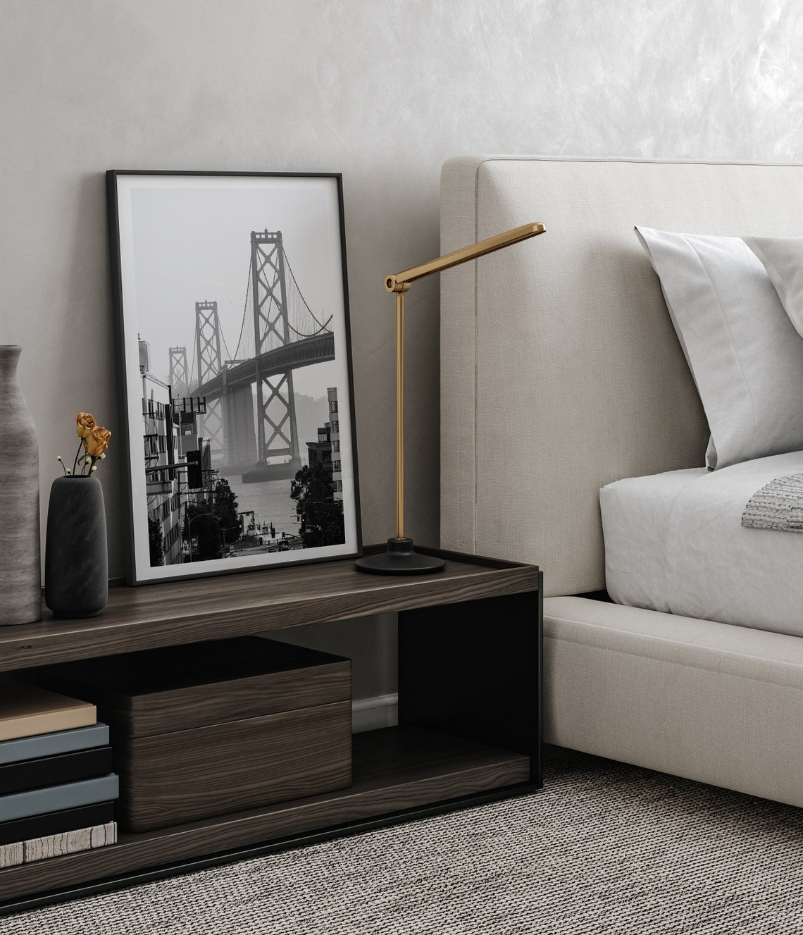 San Francisco Bay Bridge Black And White Urban Street Poster - Image 2