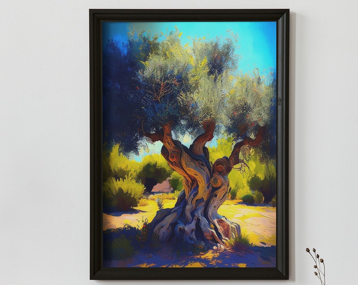 Ancient Mediterranean Olive Tree Impressionist Oil Painting Poster