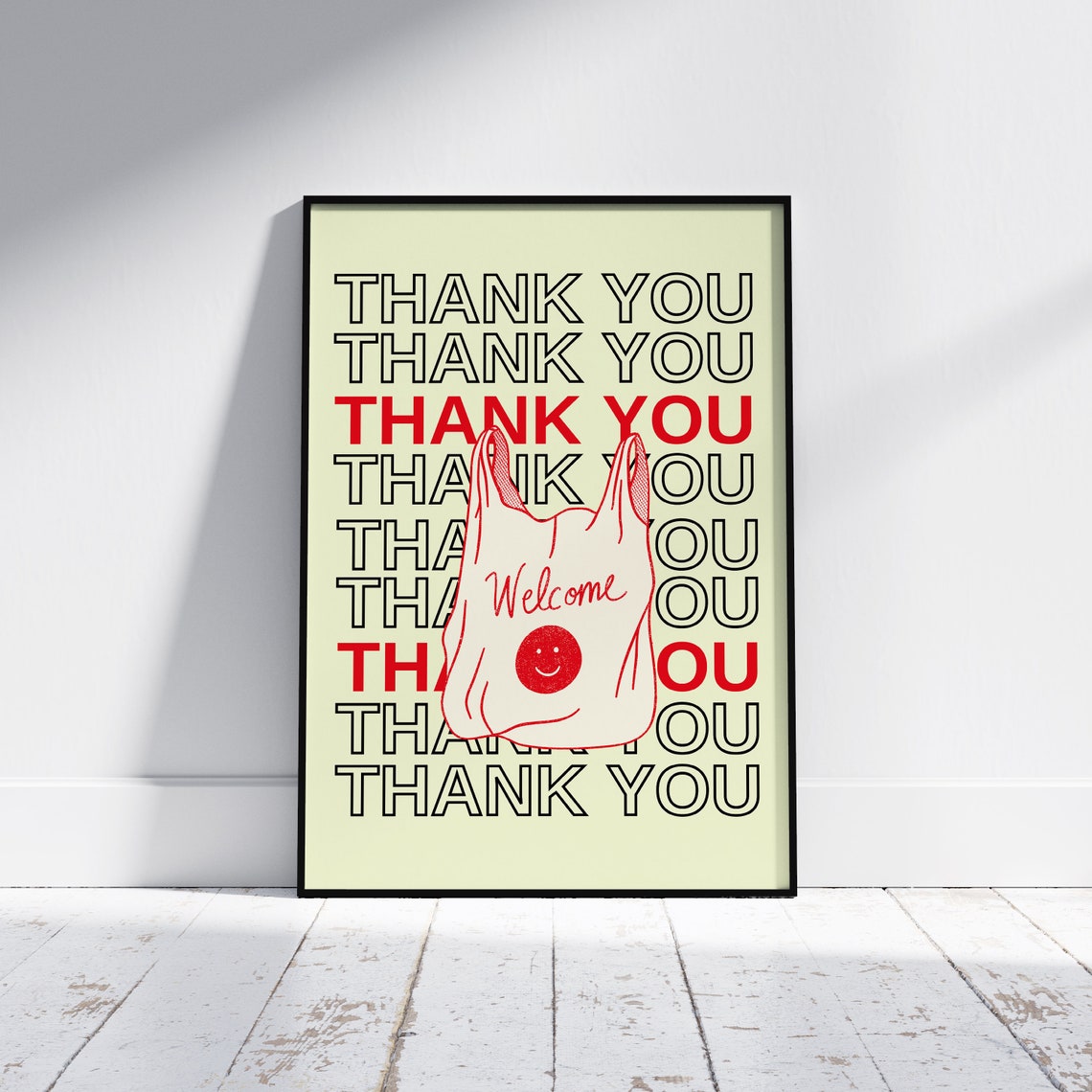 Thank You Repeating Text Welcome Shopping Bag Pop Art Poster