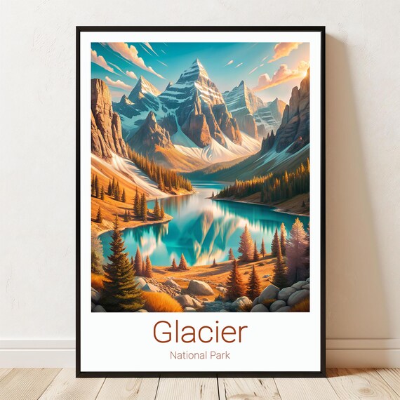 Glacier National Park Turquoise Alpine Lake Mountain Travel Poster