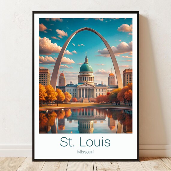 St Louis Missouri Gateway Arch Old Courthouse Travel Poster Sunset View