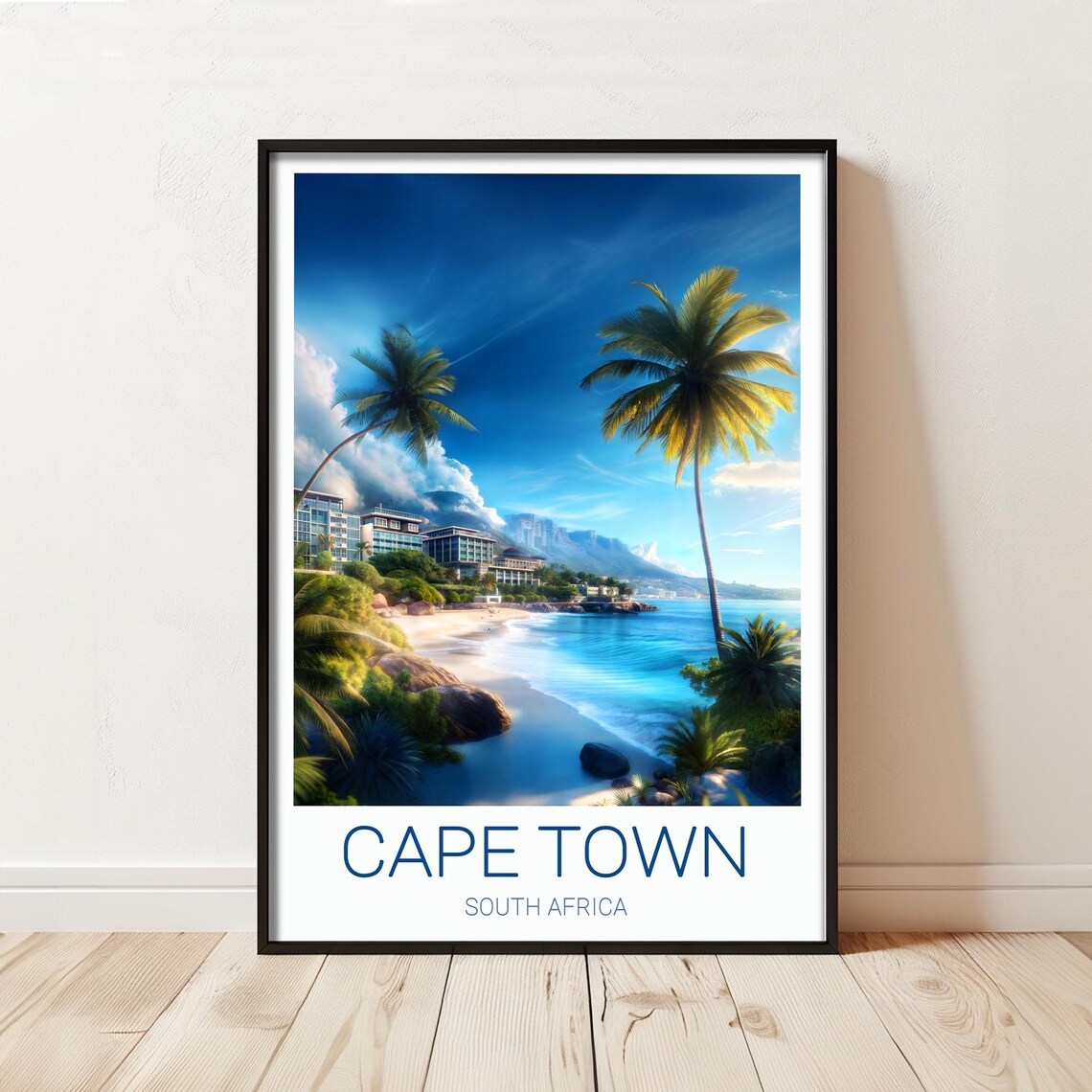 Cape Town South Africa Palm Beach Coastal Scene Travel Poster