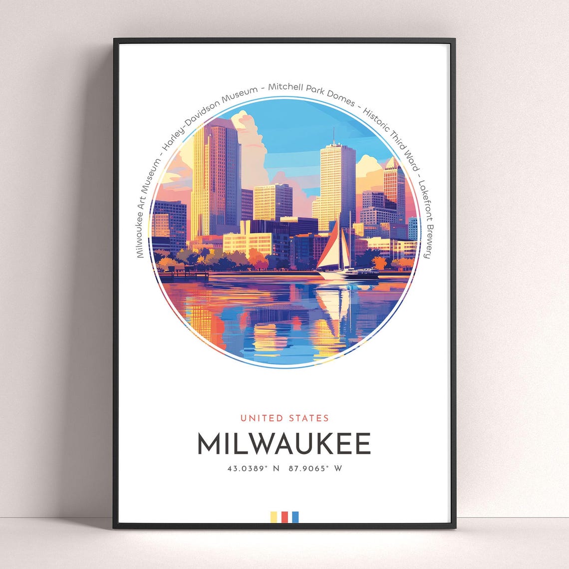 Milwaukee City Poster United States Travel Print Wall Art Travel Gift Landscape City Art Wall Decor Birthday Gift
