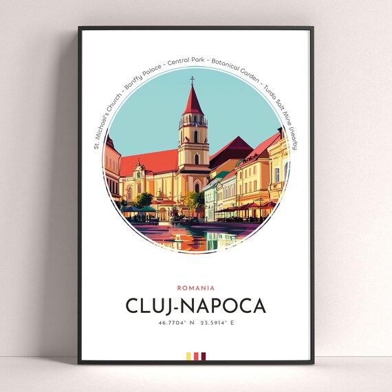 Cluj-Napoca Romania St Michael Church Square Old Town Travel Poster