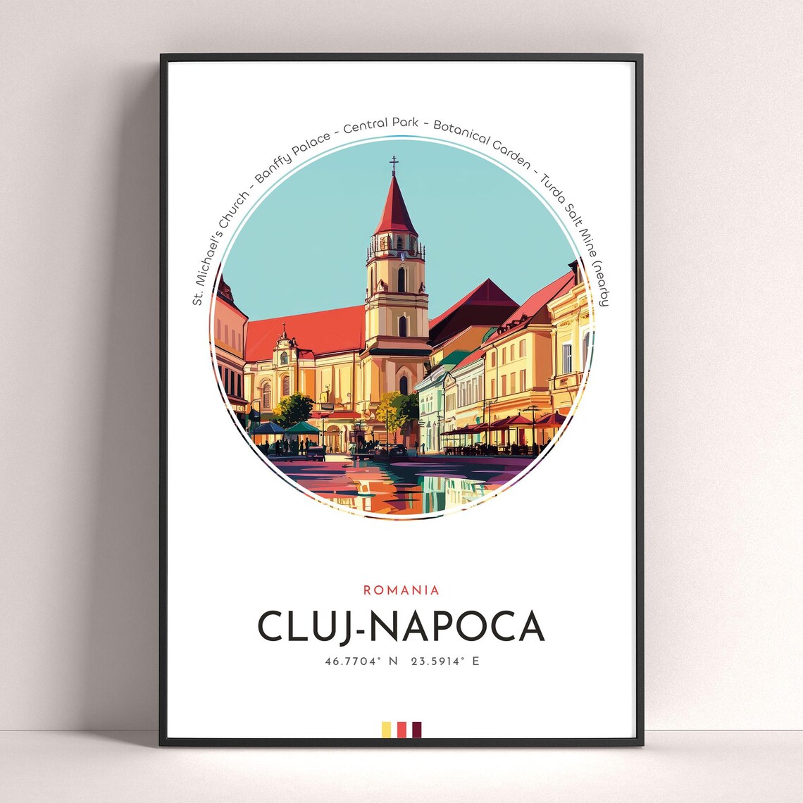 Cluj-Napoca Romania St Michael Church Square Old Town Travel Poster