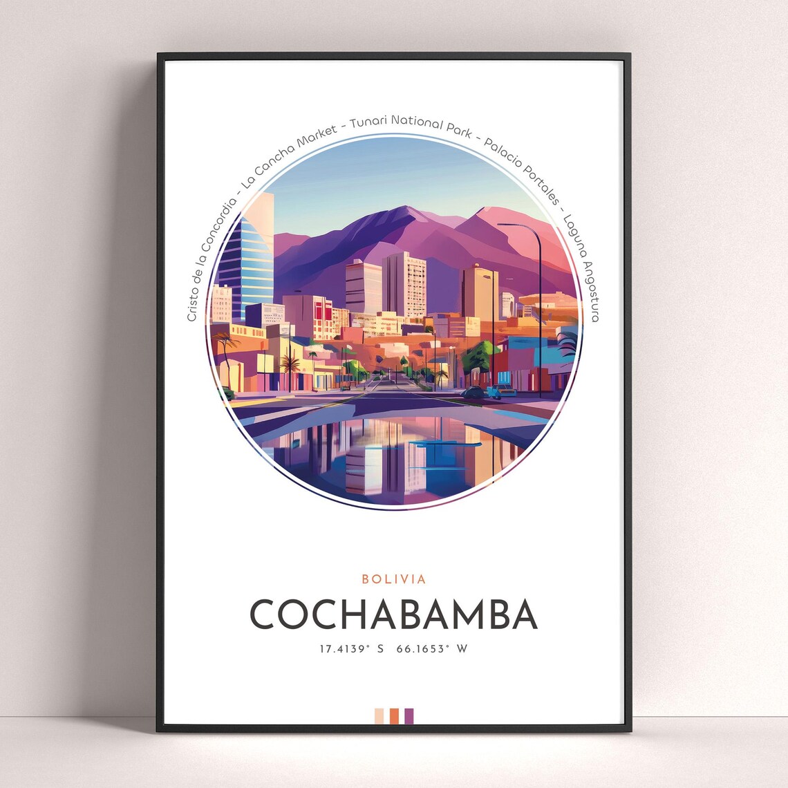 Cochabamba Bolivia City Skyline Mountain Sunset Travel Poster - Image 4
