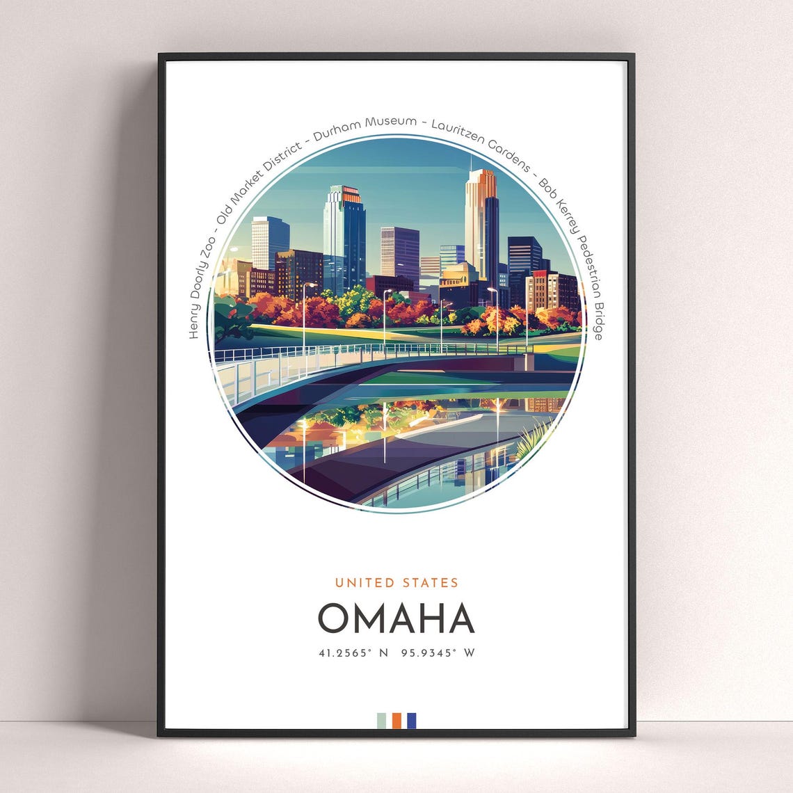 Omaha City Poster Nebraska Travel Print United States Wall Art Travel Gift Landscape City Art Wall Decor Birthday Gift