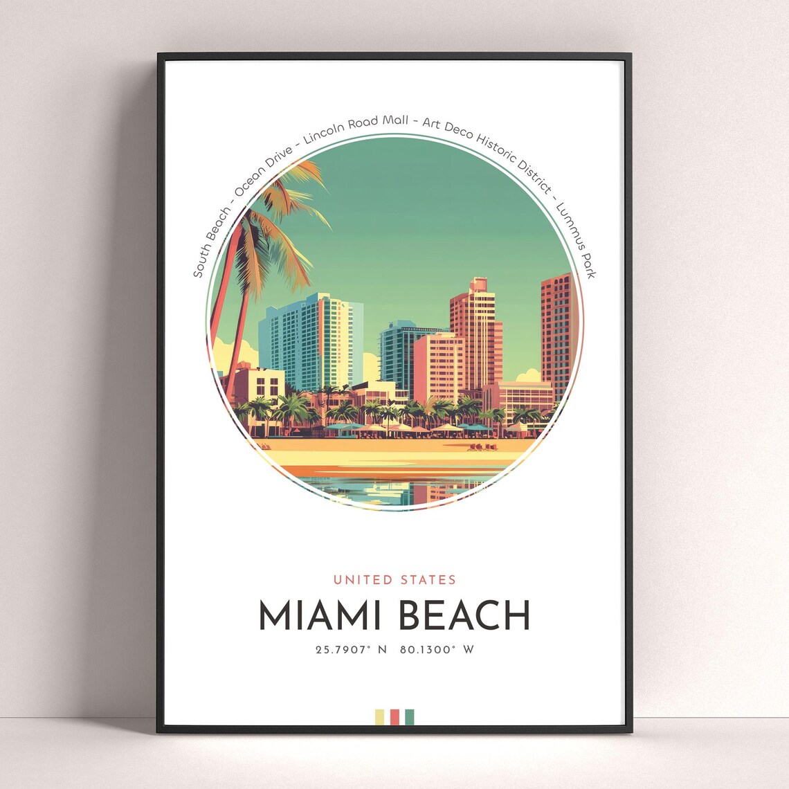 Miami Beach Florida Tropical South Beach Skyline Travel Poster