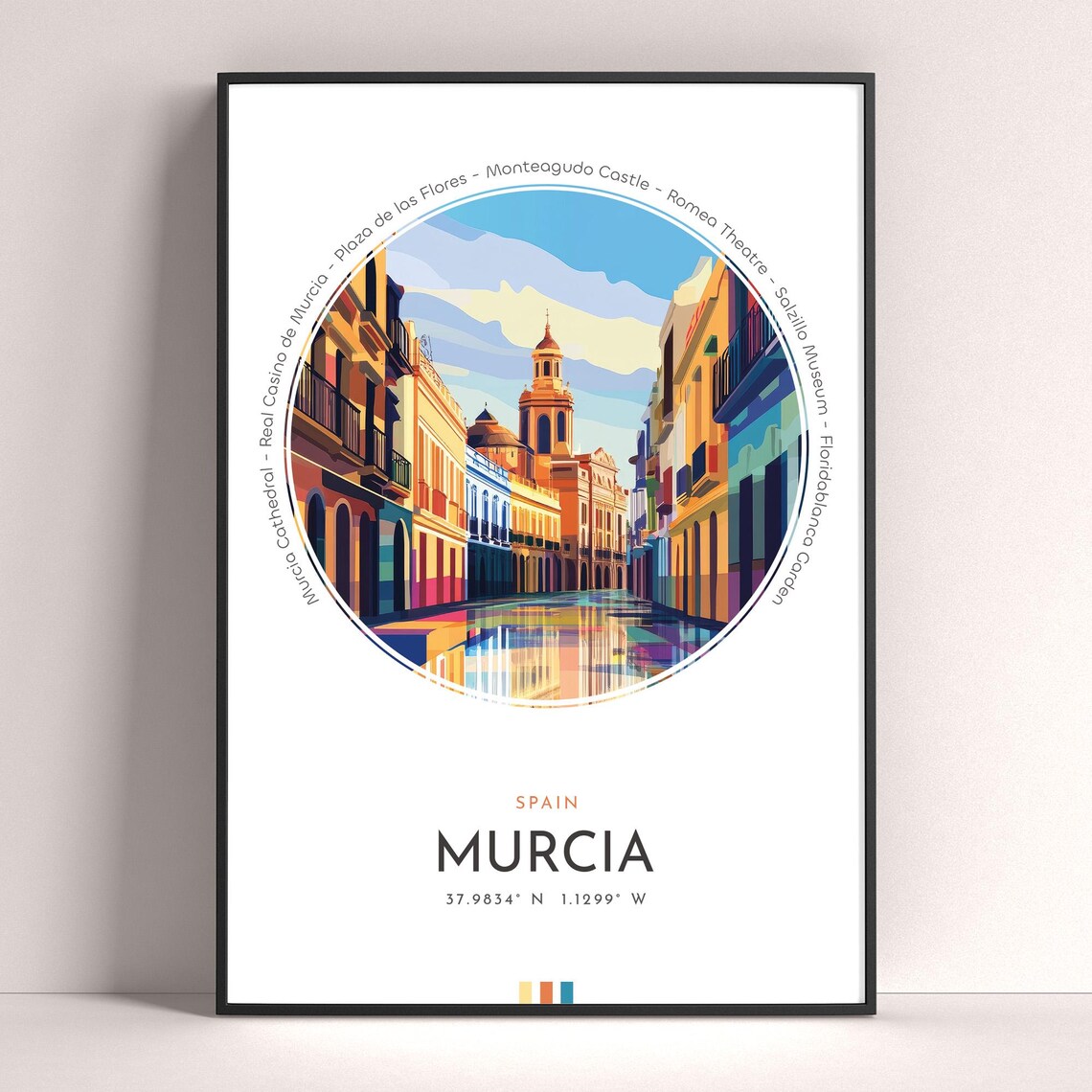 Murcia Spain Cathedral Historic Old Street Sunset Travel Poster