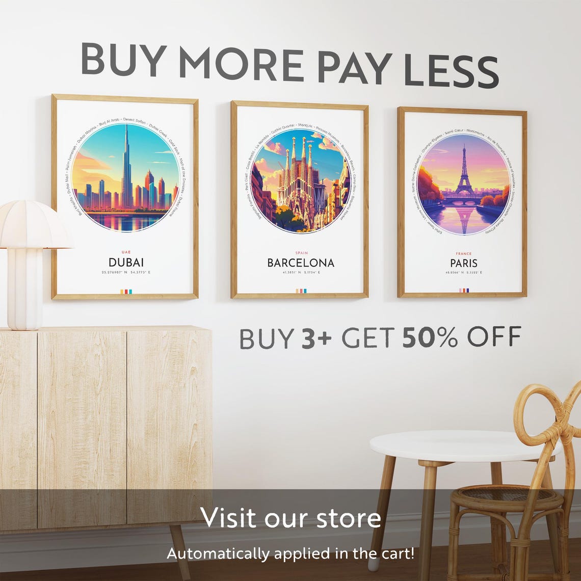 Dubai UAE Burj Khalifa Skyline Sunset Reflection Travel Poster - Image 3