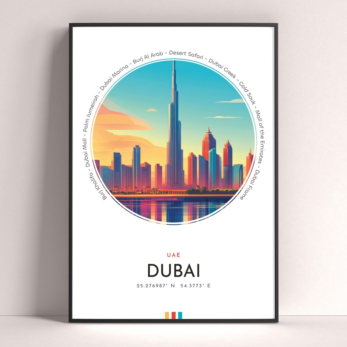 Dubai UAE Burj Khalifa Skyline Sunset Reflection Travel Poster