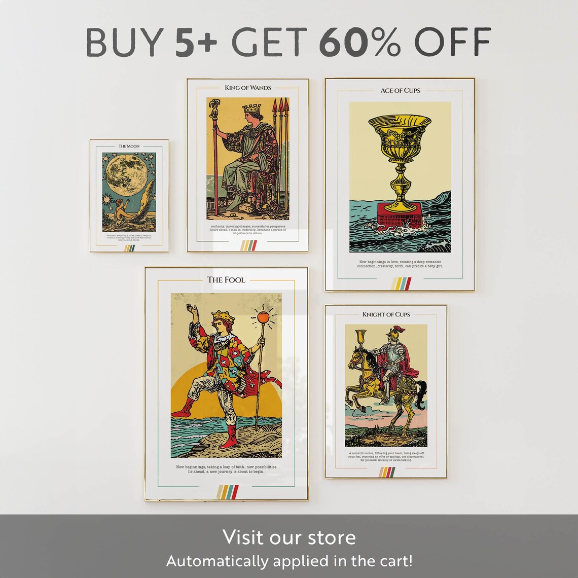The Moon XVIII Tarot Card Woman and Crescent Moon Vintage Poster - Image 2