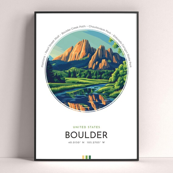 Boulder Colorado Flatirons Mountain Creek Scenic Travel Poster