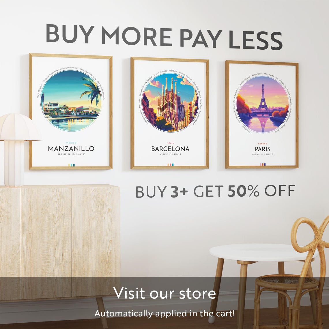 Manzanillo Mexico Waterfront Palms Sunset Reflection Travel Poster - Image 3