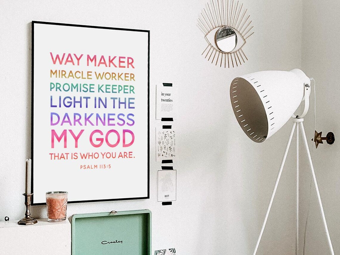 Way Maker Miracle Worker Psalm 113 5 Rainbow Christian Lyrics Poster - Image 3