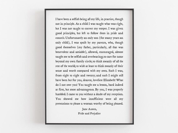 Jane Austen Mr Darcy Confession Letter Vintage Book Page Poster