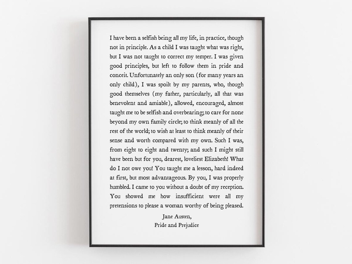 Jane Austen Mr Darcy Confession Letter Vintage Book Page Poster