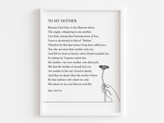 To My Mother Poem By Edgar Allan Poe Motherhood Appreciation Print Poetry Wall Art Typography Decor Mom Gift