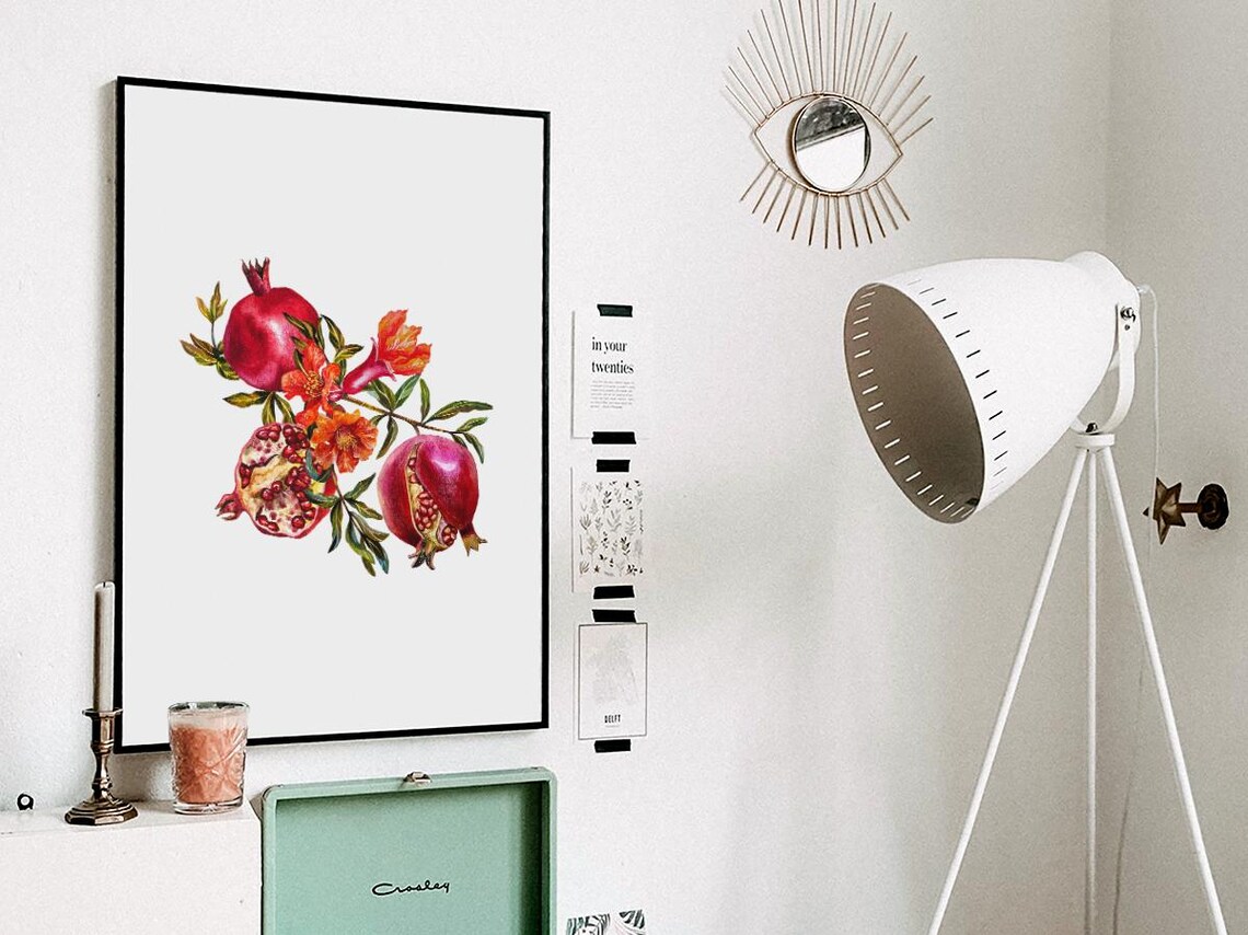 Pomegranate Botanical Watercolor, Retro Kitchen Art Print - Image 3
