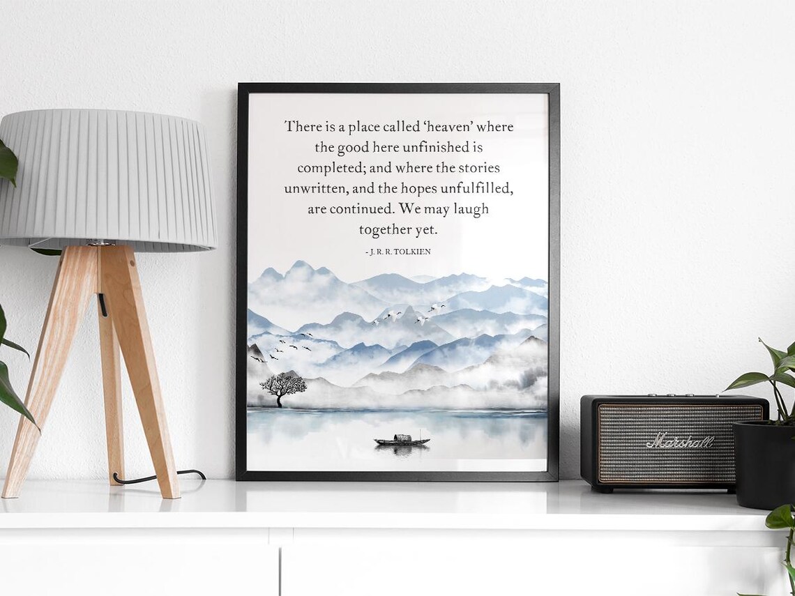 Tolkien Heaven Quote Watercolor Mountain Lake Inspirational Poster - Image 2