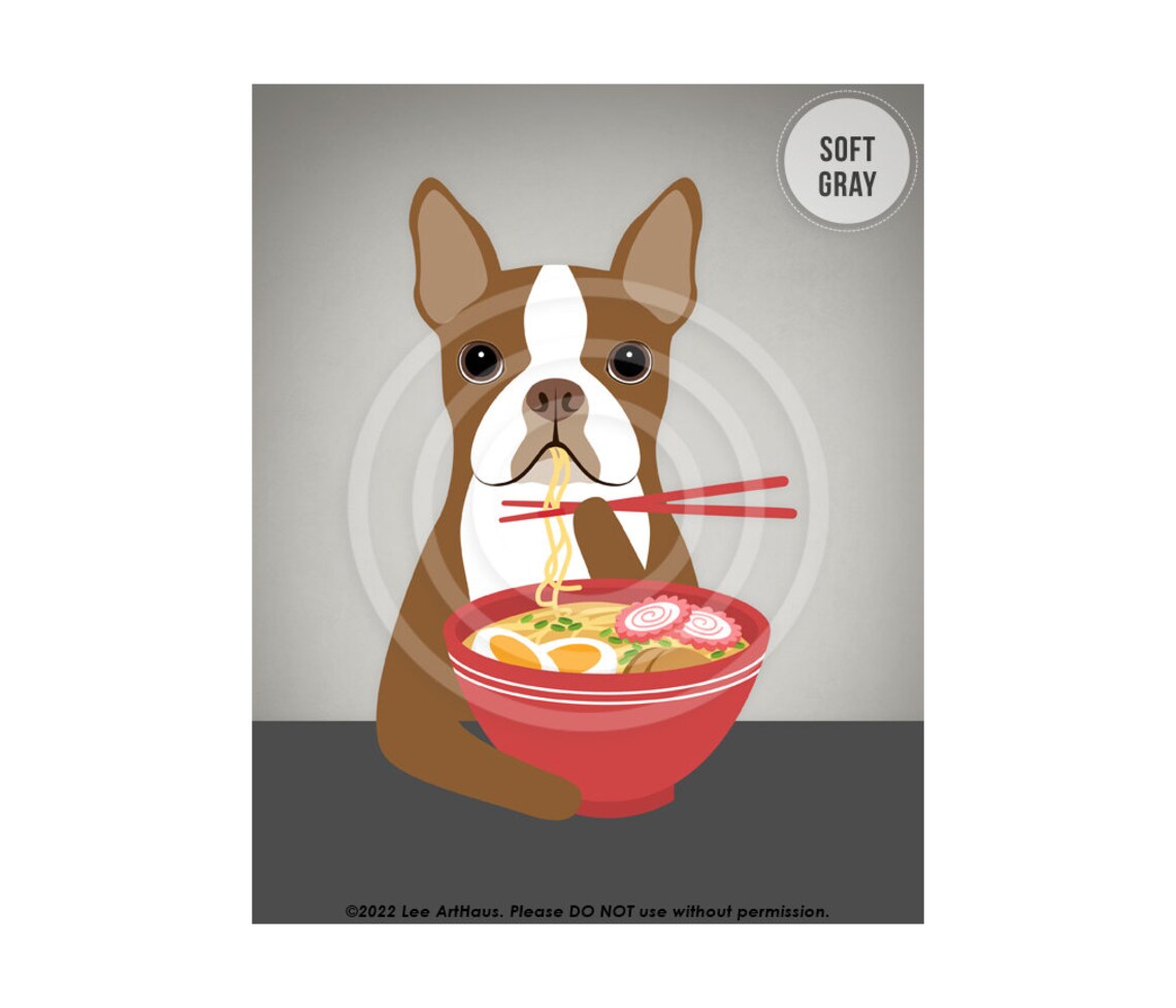 Red Boston Terrier Eating Ramen With Chopsticks Funny Dog Poster - Image 3