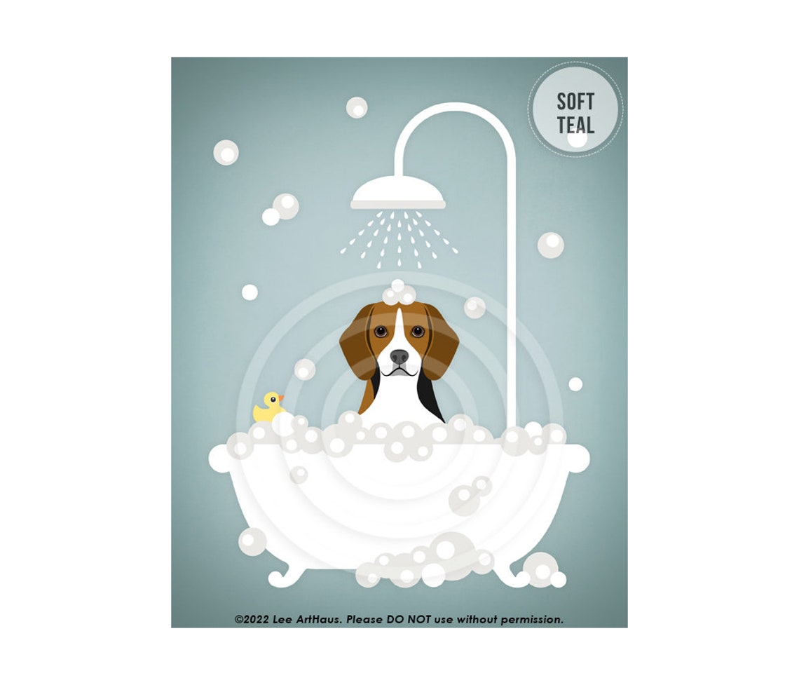 Beagle Puppy Taking Bubble Bath Under Shower Cute Dog Art Poster - Image 3