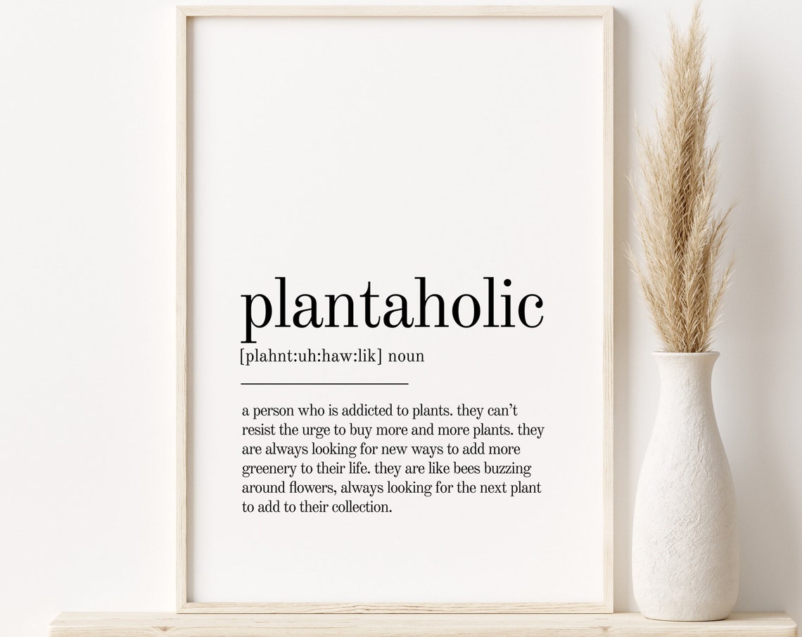 Plantaholic Dictionary Definition Minimalist Typography Gift Poster