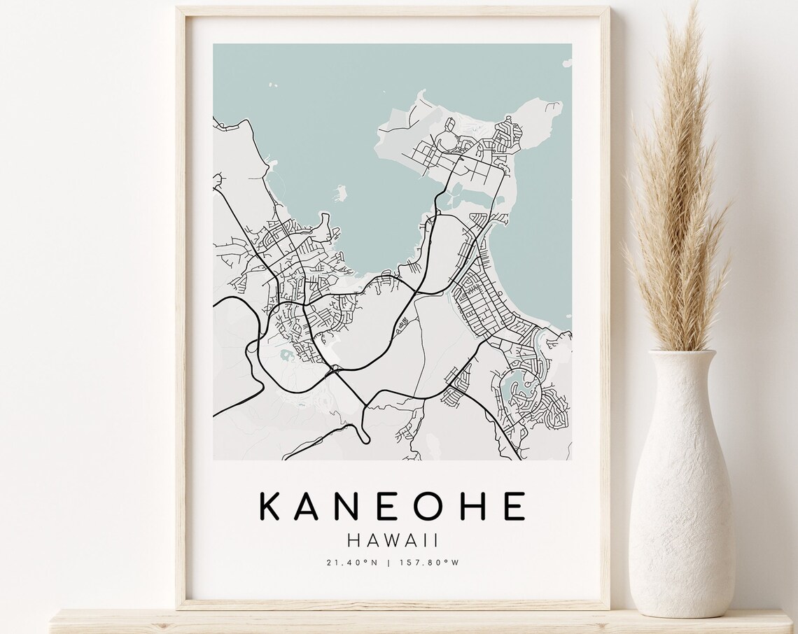 Kaneohe Hawaii Teal Coastal City Street Map Minimalist Poster