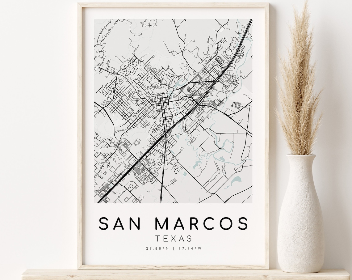 San Marcos TX Minimalist City Map Art Print