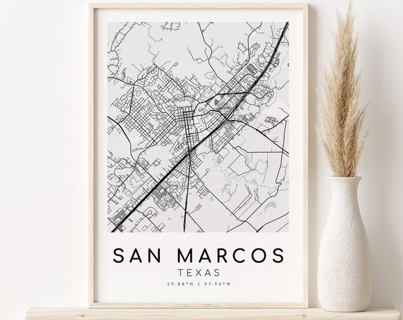 San Marcos TX Minimalist City Map Art Print