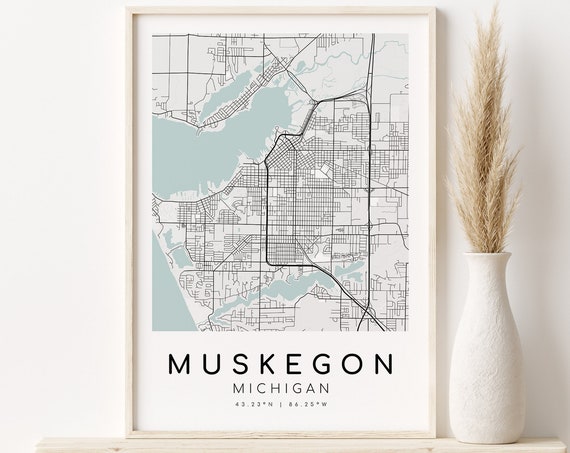 Muskegon Michigan City Map, Home Print