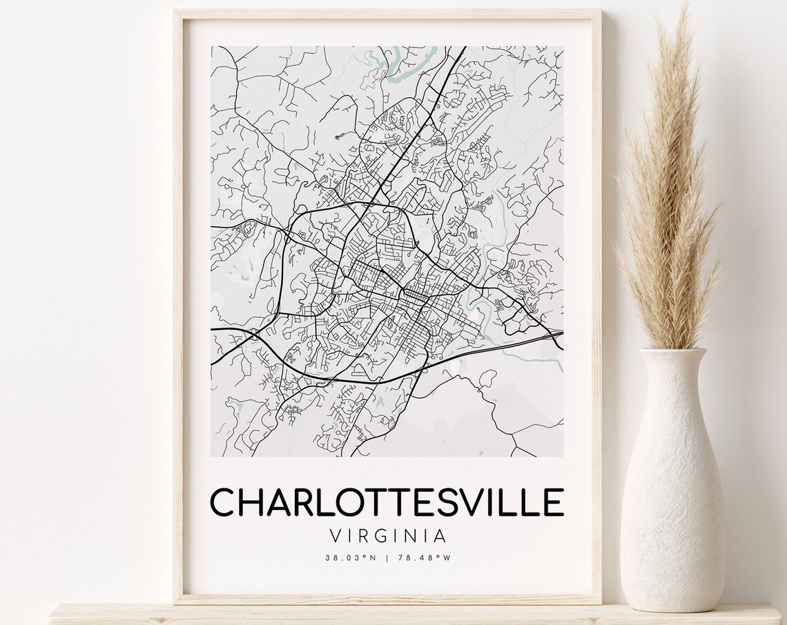 Charlottesville City Map Virginia Travel Poster