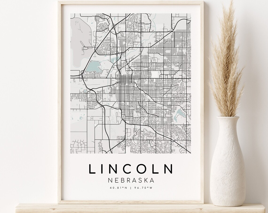 Lincoln Nebraska Map Print, Minimalist Office Wall Art