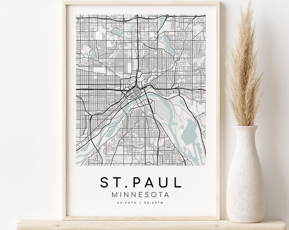 St Paul Minnesota Map Print, Country Travel Poster