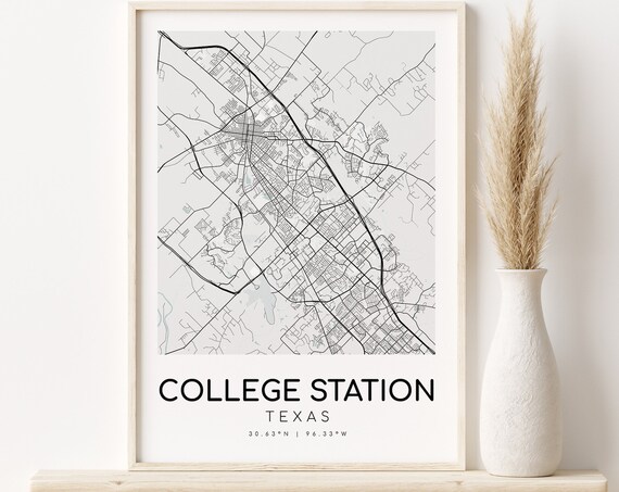 College Station Texas City Map Street Grid Minimalist Travel Art Poster