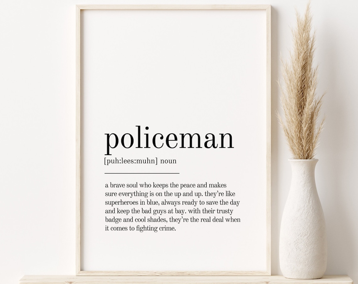 Policeman Dictionary Definition Minimalist Typography Gift Poster