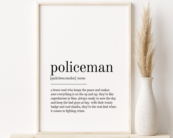 Policeman Dictionary Definition Minimalist Typography Gift Poster