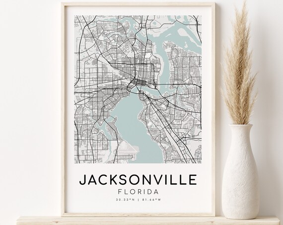 Jacksonville Florida City Street Map Minimalist Modern Travel Poster