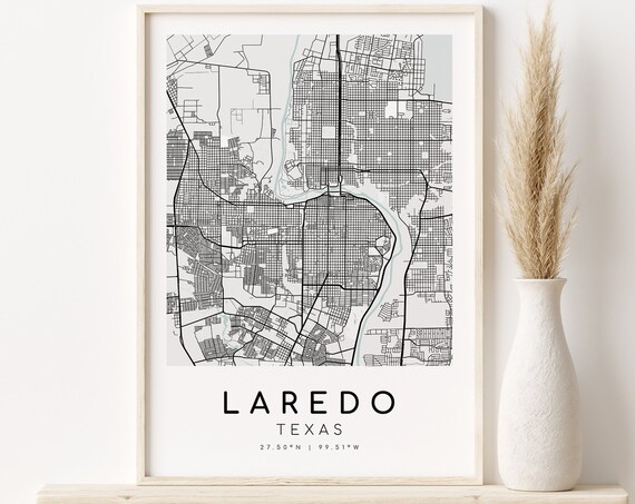 Laredo Texas City Street Map Minimalist Monochrome Travel Poster