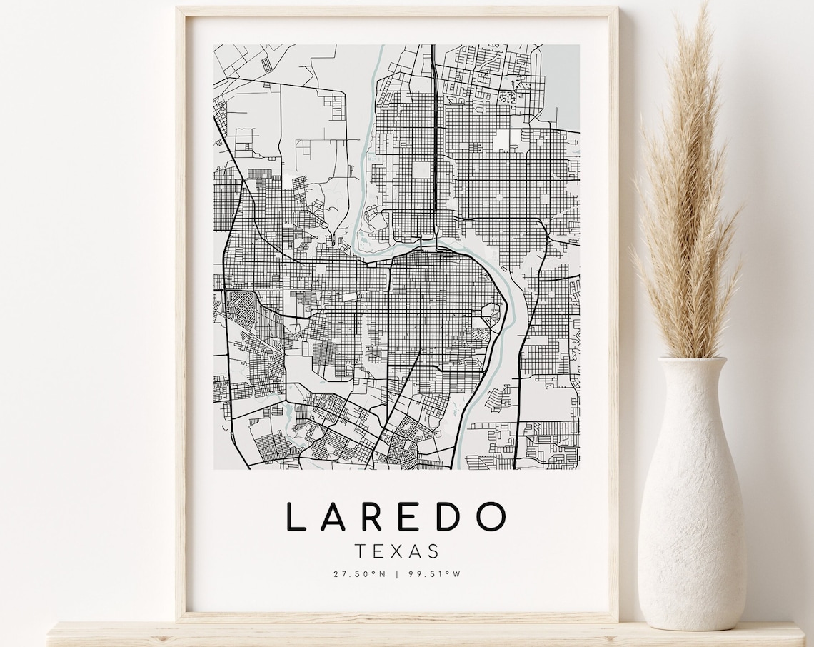 Laredo Texas City Street Map Minimalist Monochrome Travel Poster