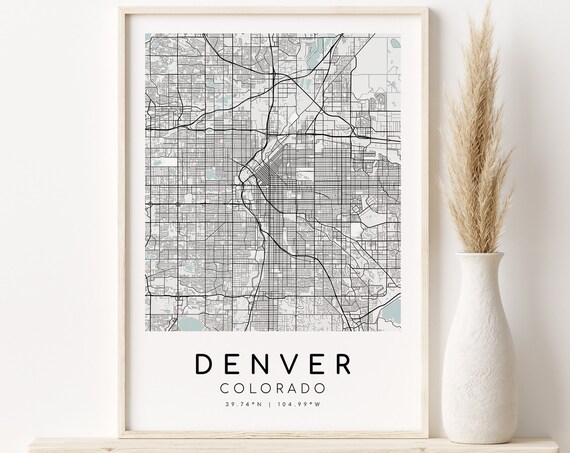 Personalized Denver Colorado Minimalist City Street Map Poster
